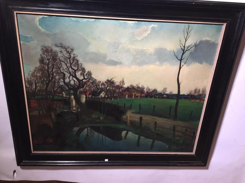 The farm at the riverside ( oil on canvas )