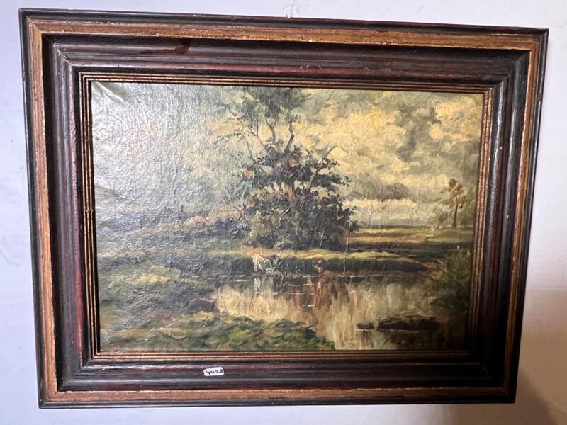 Drinking cows at the riverside ( oil on canvas )