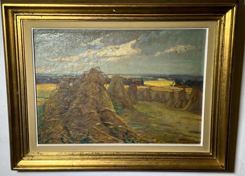 Haystacks in Flanders ( oil on canvas on panel )