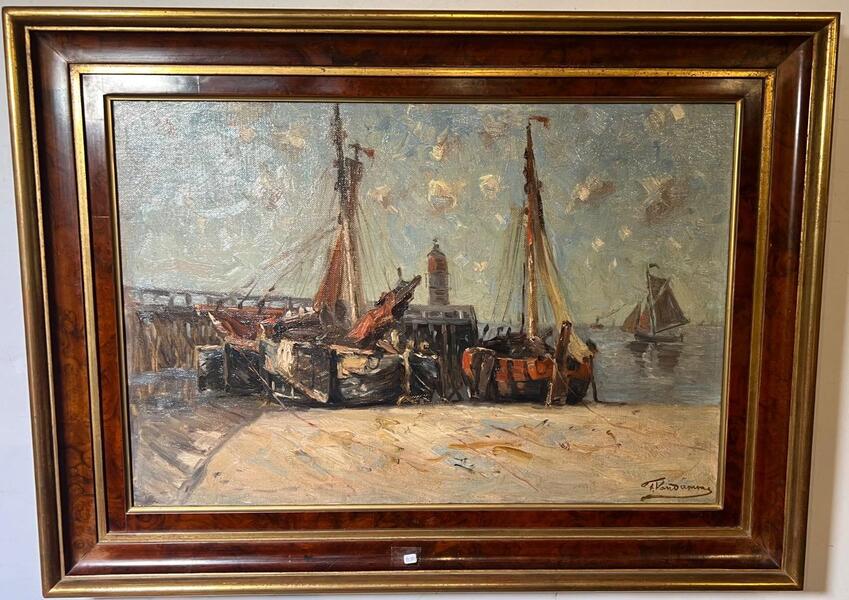 Boats at the beach ( oil on canvas )