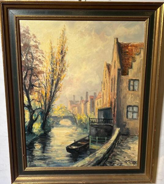 Canal in Bruges ( oil on panel )
