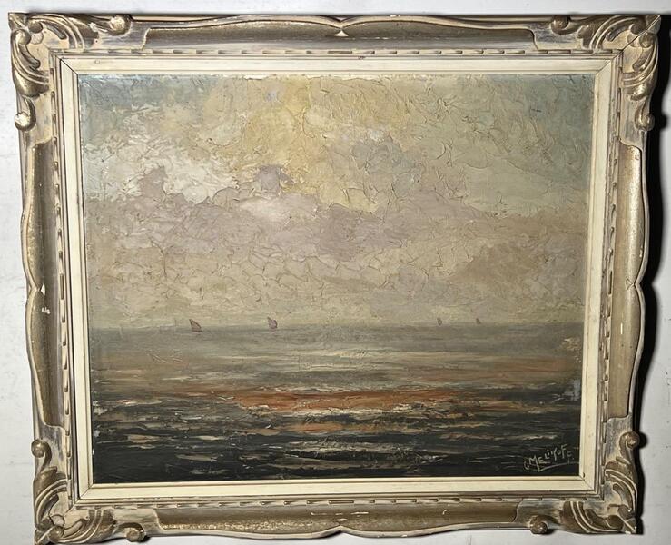 Ships at sea near Heyst( oil on panel )
