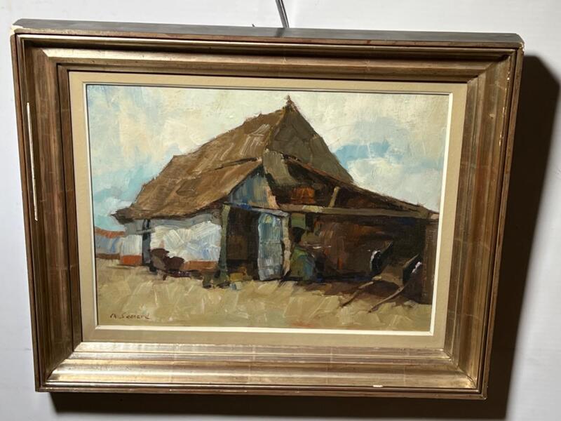 Barn in Flanders ( oil on panel )
