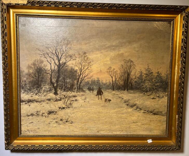 Hunters in the snow ( oil on canvas )