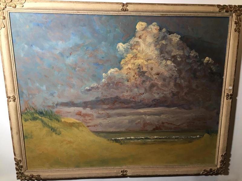 Cloudy weather at the beach ( oil on panel )