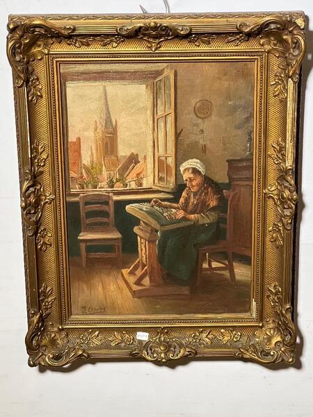 The lacemaker in Bruges ( oil on canvas )