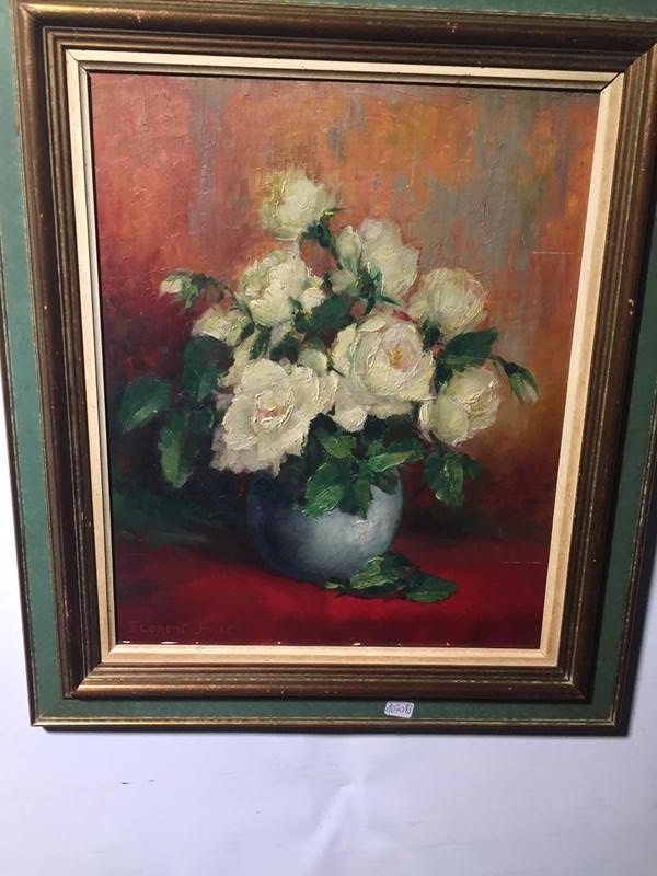 Stillife with white roses ( oil on panel)