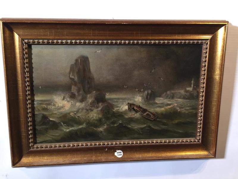 Fishermen in a storm ( oil on canvas )