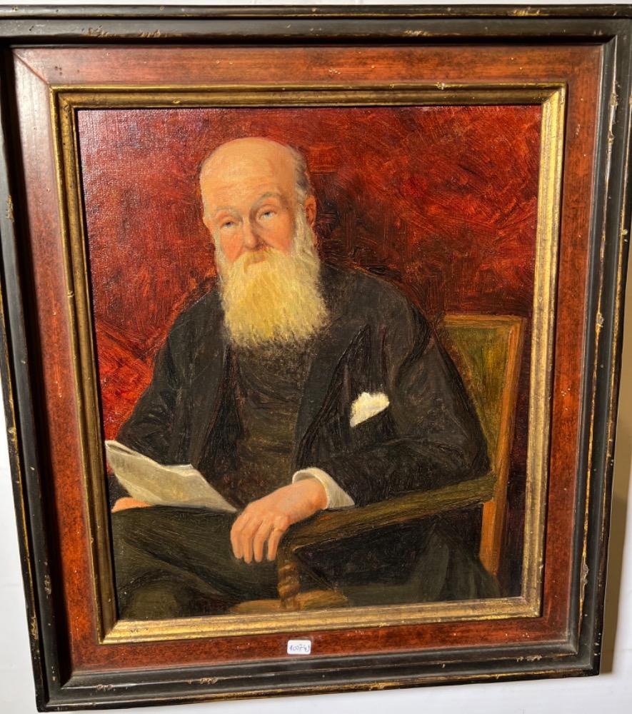 The professor with his newspaper ( oil on panel )