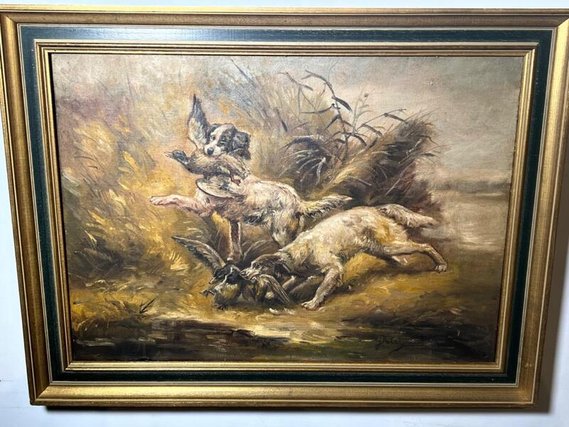 The two hunting dogs ( oil on canvas )