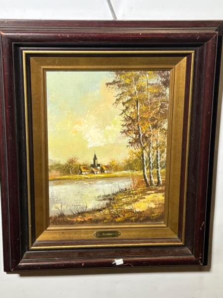 The church at the riverside ( oil on canvas )