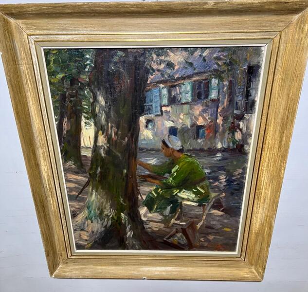 The daughter of the artist painter at work ( oil on canvas )