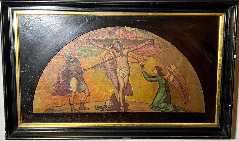 Jesus at the cross ( oil on canvas on panel )