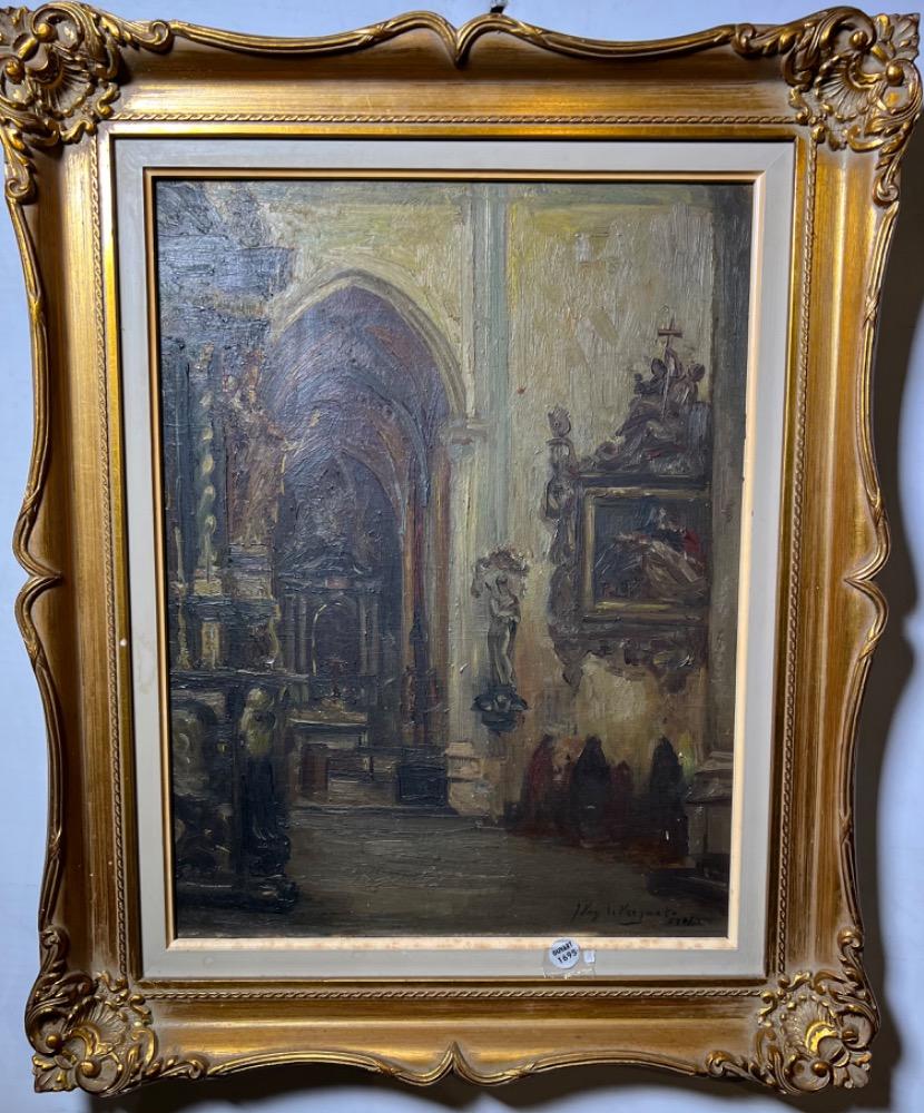 Church interior ( oil on panel )