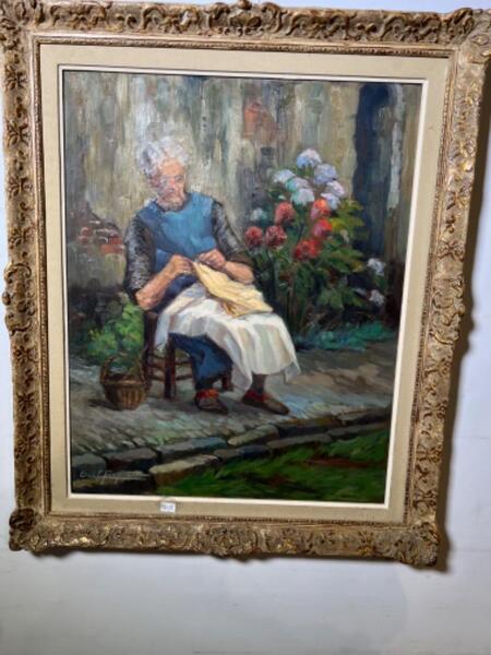 The seamstress in Bruges ( oil on panel )