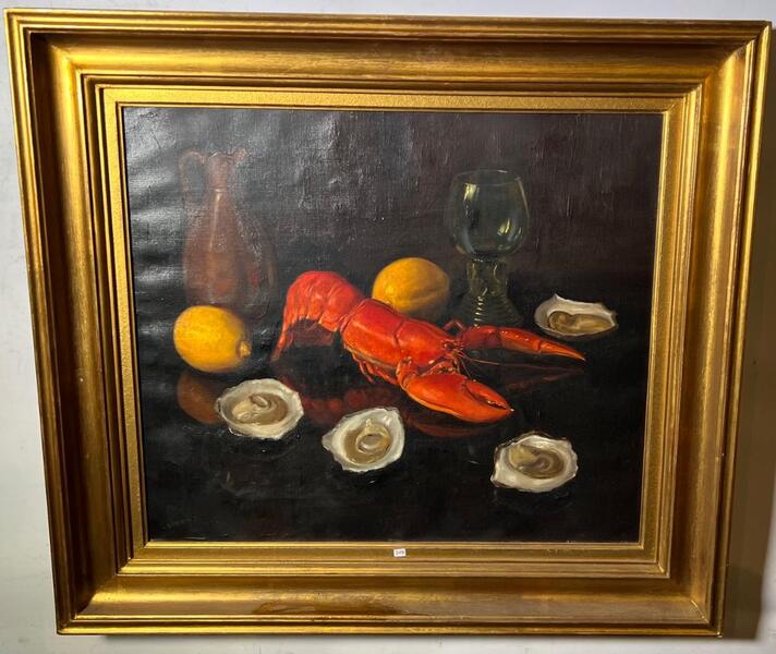 Stillife with oysters and a lobster. ( oil on canvas )