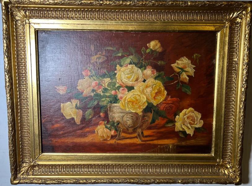 Stillife with roses ( oil on canvas on panel )