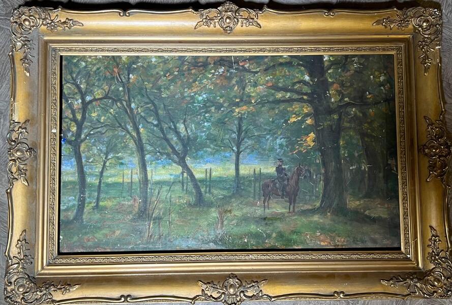 The checkpoint in the forest ( oil on panel )