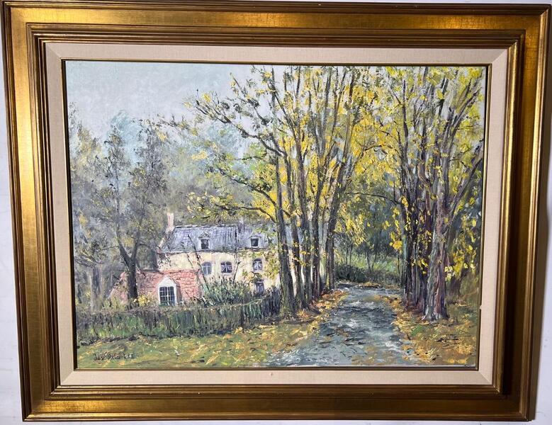 The cottage in the autumn ( oil on canvas )