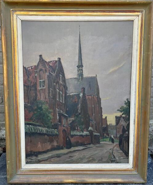 The daily life at the church ( oil on canvas )