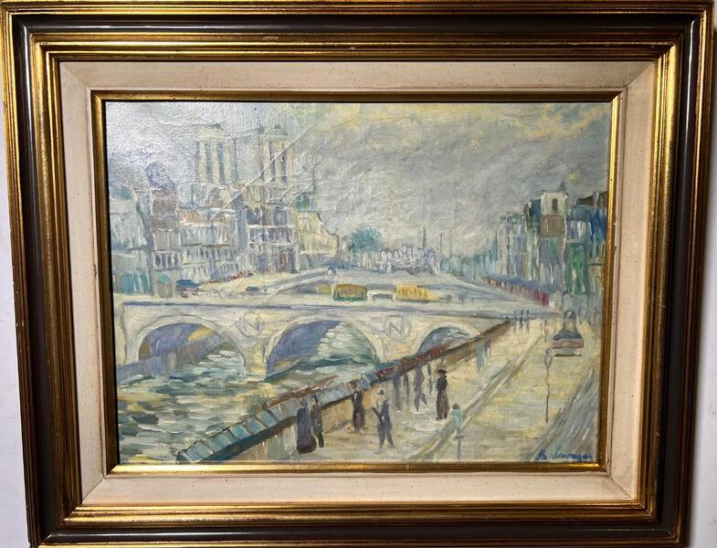 The daily life at the Notre Dame in Paris ( oil on canvas )