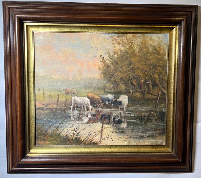 The drinking cows ( oil on canvas )