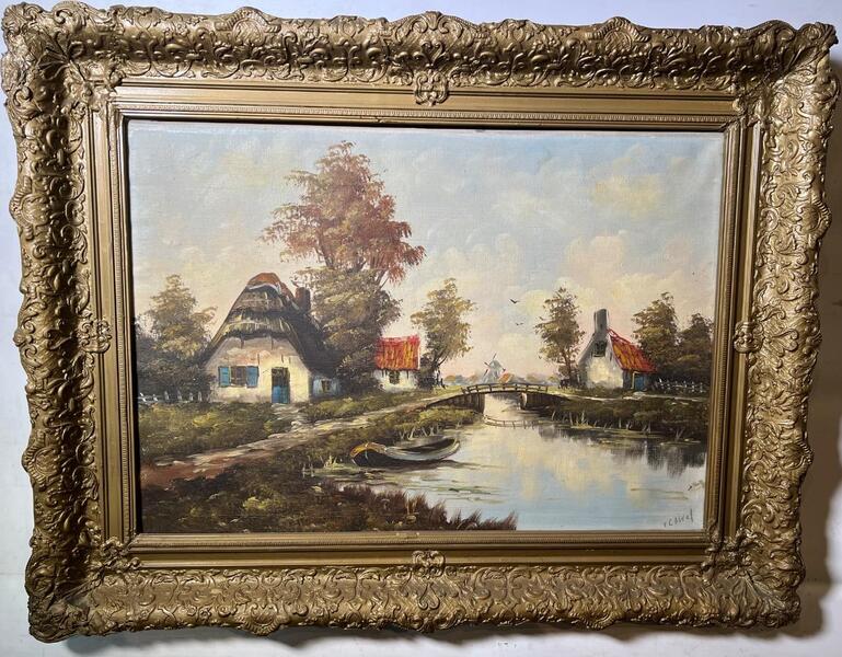 The farm at the riverside ( oil on canvas )