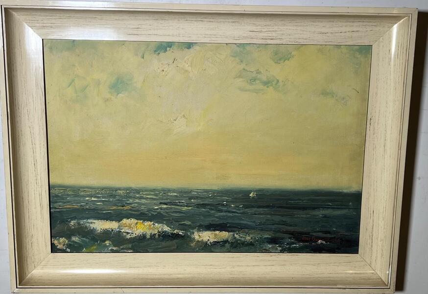 The lonely sailing boat ( oil on canvas )