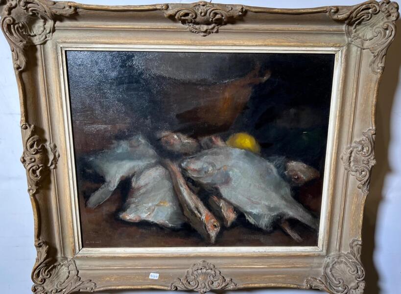 Stillife with fishes ( oil on panel )